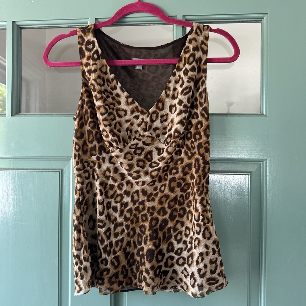 Ann Taylor Black and Brown Ruched Sleeveless Tank Top